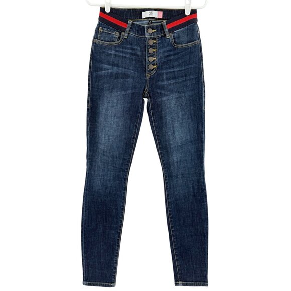 Cabi Jeans Women's Red/Blue Elastic Button Fly Blue Skinny Denim Jeans Size 2 - Picture 1 of 10